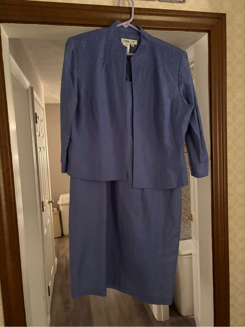 Periwinkle Two-Piece Embellished Jacket & Linen Dress  Set